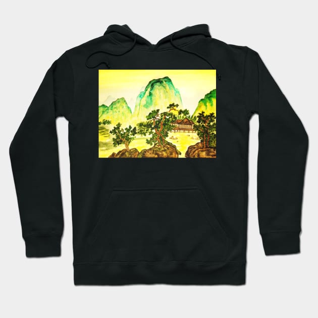 Green hills on yellow sky Hoodie by IrinaAfonskaya